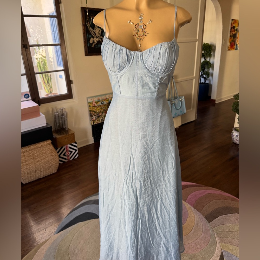 Hello Molly Sky Blue Backless Corset Maxi Dress NWT size L
